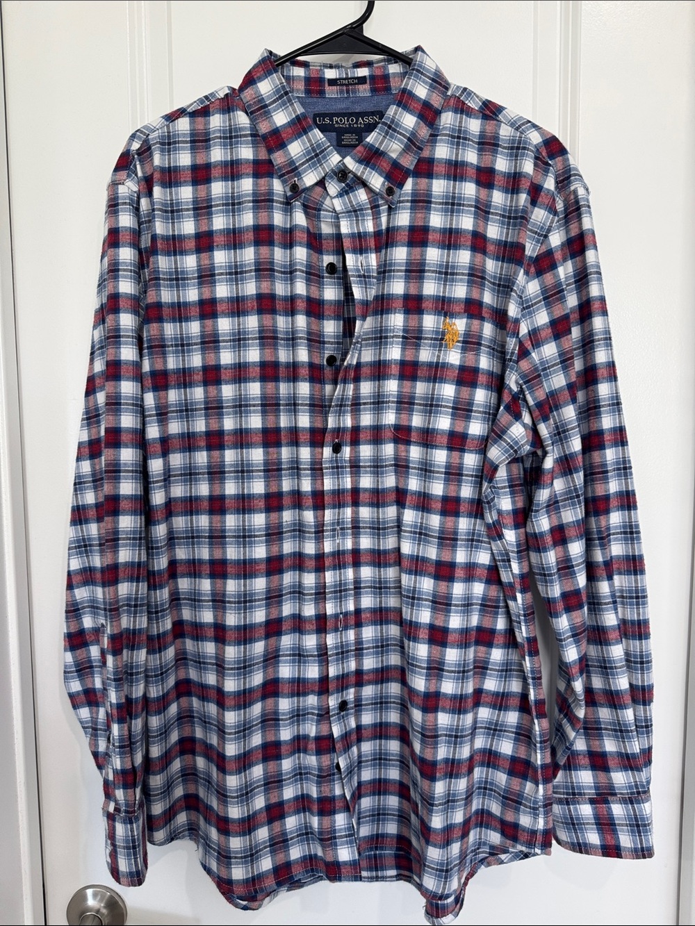 Men’s U.S. Polo Assn. Blue, Red & White Plaid Button-Down Shirt